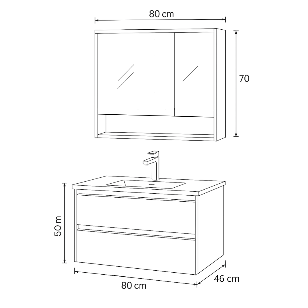 Down Town Wastafelmeubelset 80 cm - Eiken