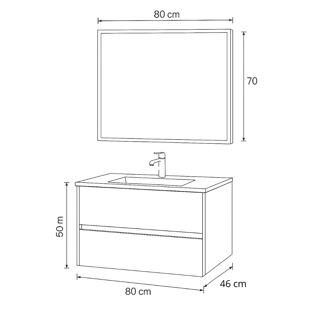 Monaco Wastafelmeubelset met Spiegel 80 cm - Zwart