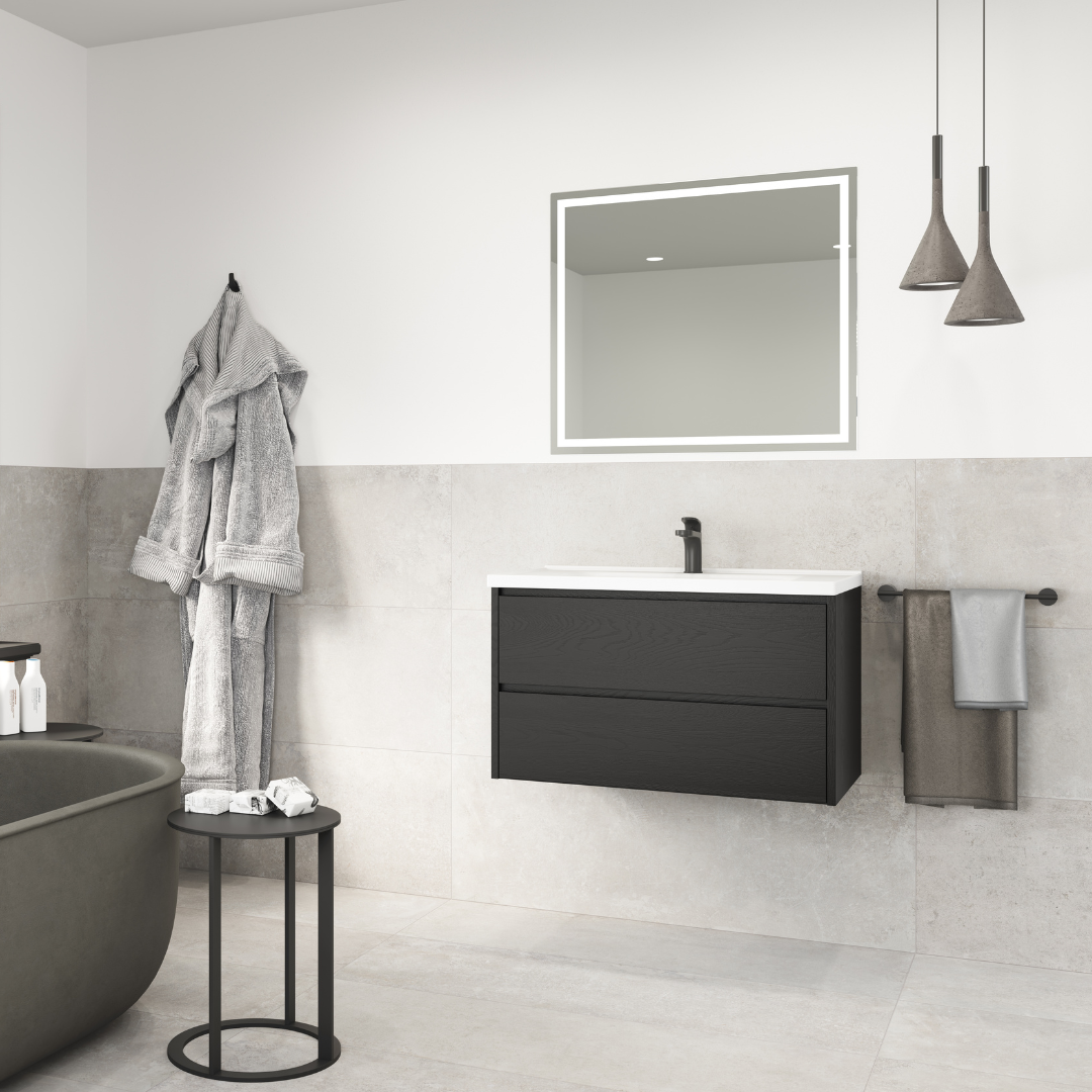 Monaco Wastafelmeubelset met Spiegel 80 cm - Zwart