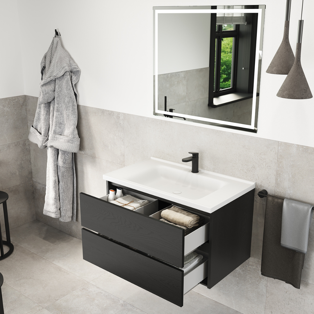 Monaco Wastafelmeubelset met Spiegel 80 cm - Zwart