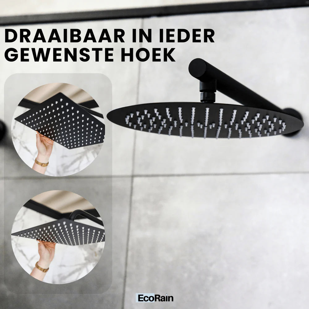 Regendoucheset Tyler 30 CM Rond met Thermostaatkraan - Zwart