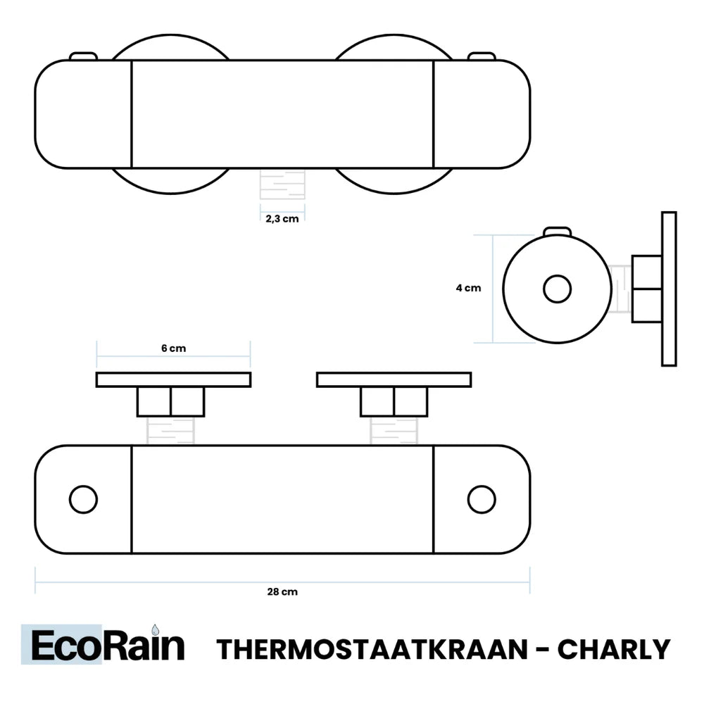 Thermostaatkraan Douche Charly Zwart - 15 cm
