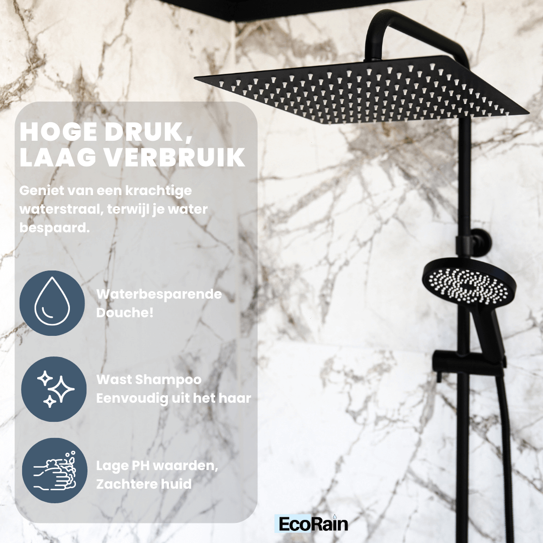 Vierkante RVS Regendouchekop Tyler 30 cm - Zwart