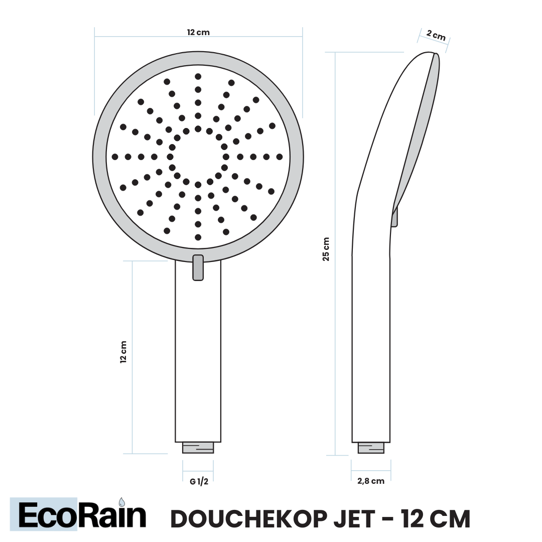Waterbesparende Douchekop Jet 12 cm - Zwart
