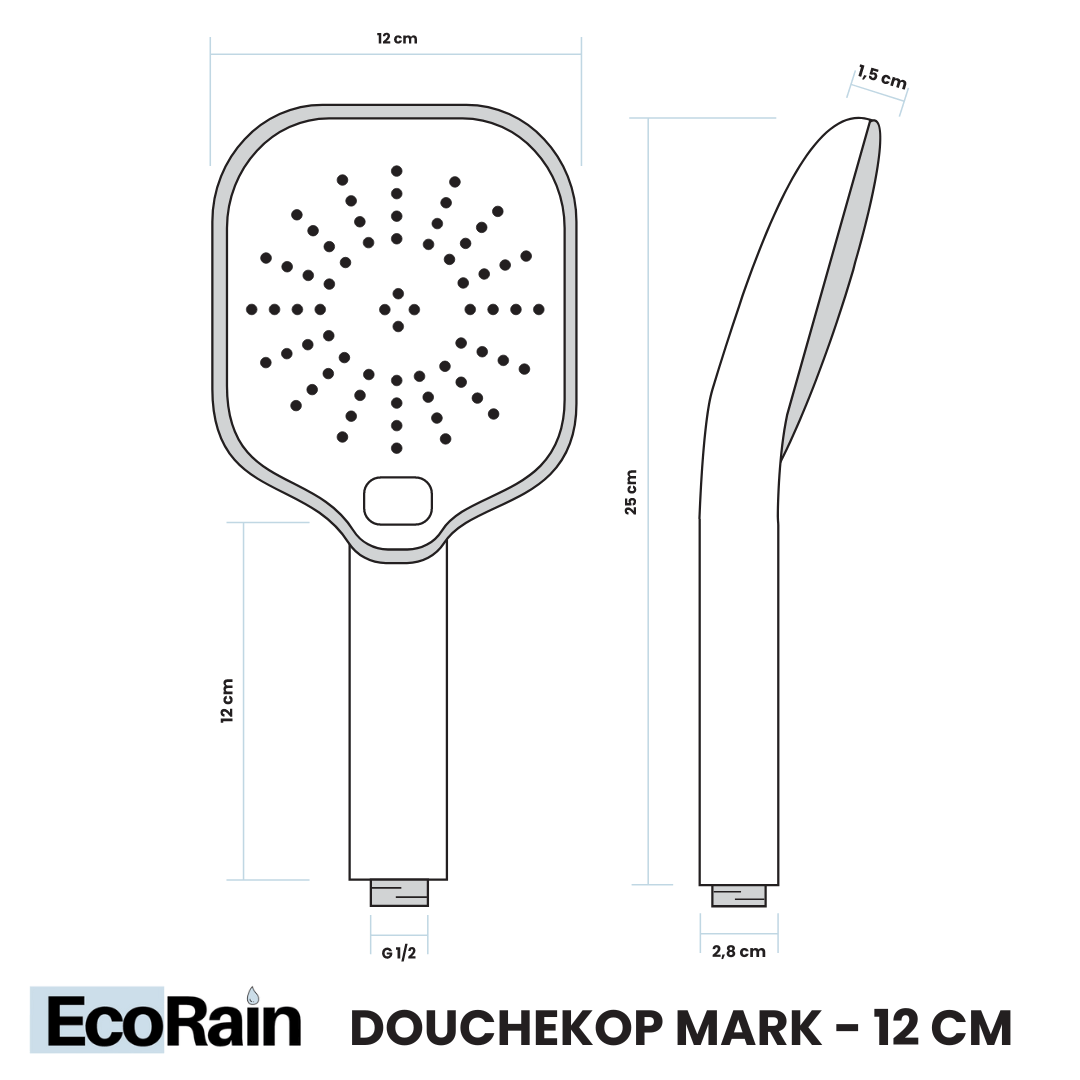 Waterbesparende Douchekop Mark vierkant 12 cm - Chroom