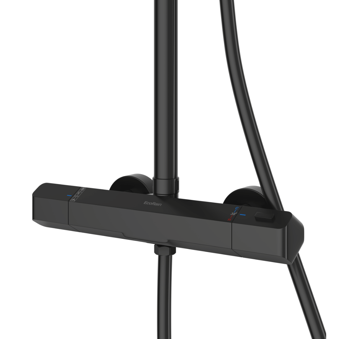 Regendoucheset Kay 25 CM met Thermostaatkraan - Zwart