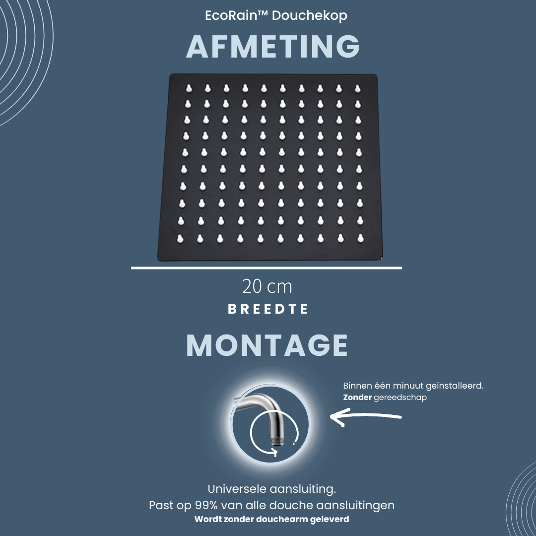 Vierkante RVS Regendouchekop Tyler 20 cm - Zwart