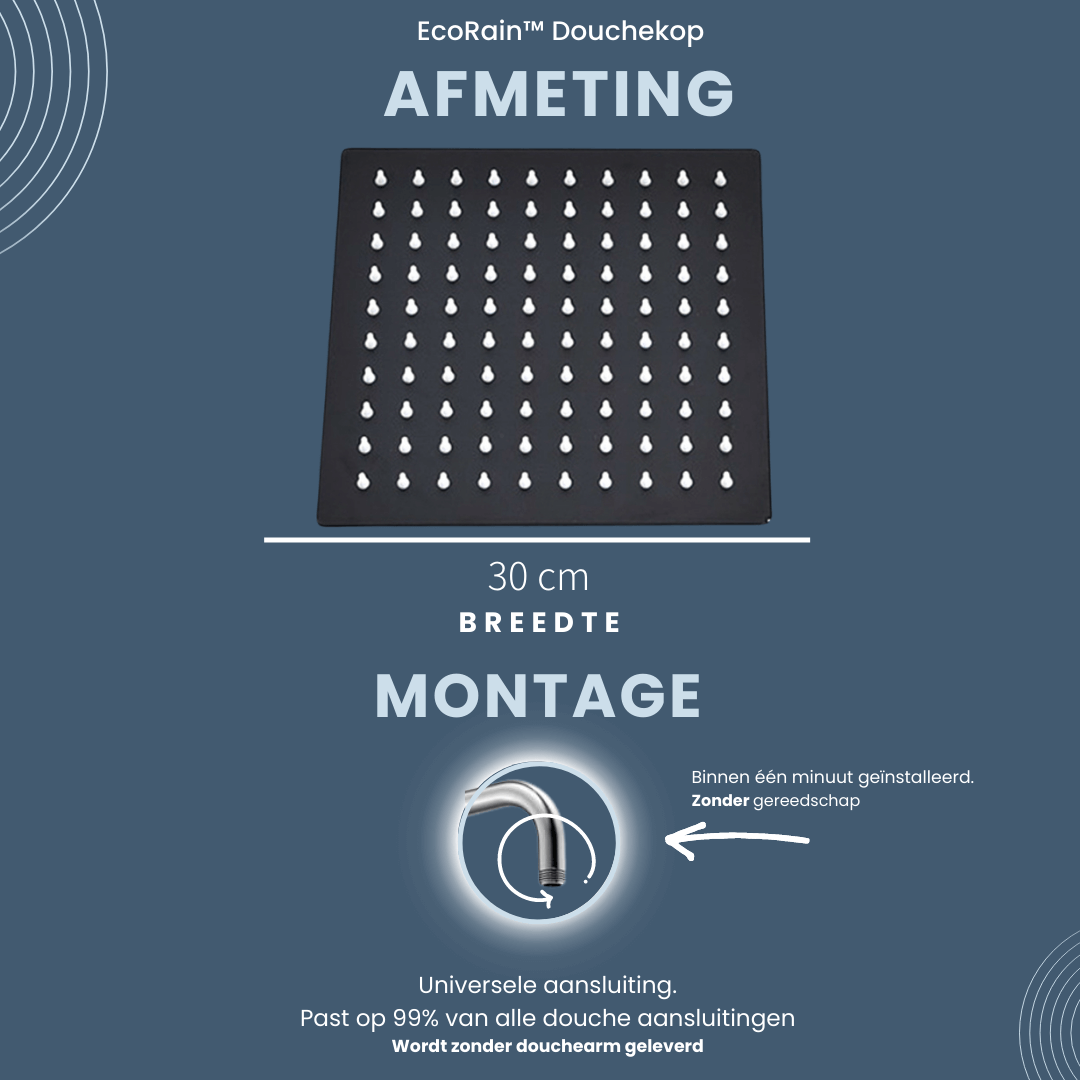 Vierkante RVS Regendouchekop Tyler 30 cm - Zwart