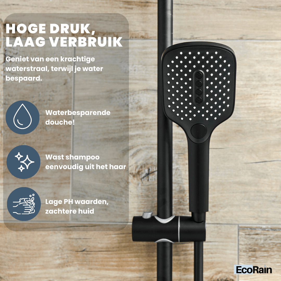 Waterbesparende Douchekop Mark Vierkant 12 cm - Zwart