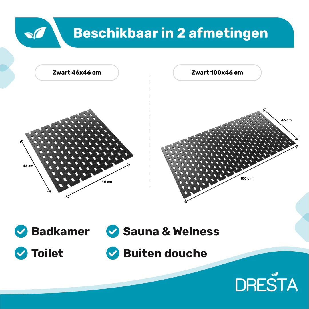 DRESTA Bamboe Badmat Zwart 45 x 45 cm - Zwart