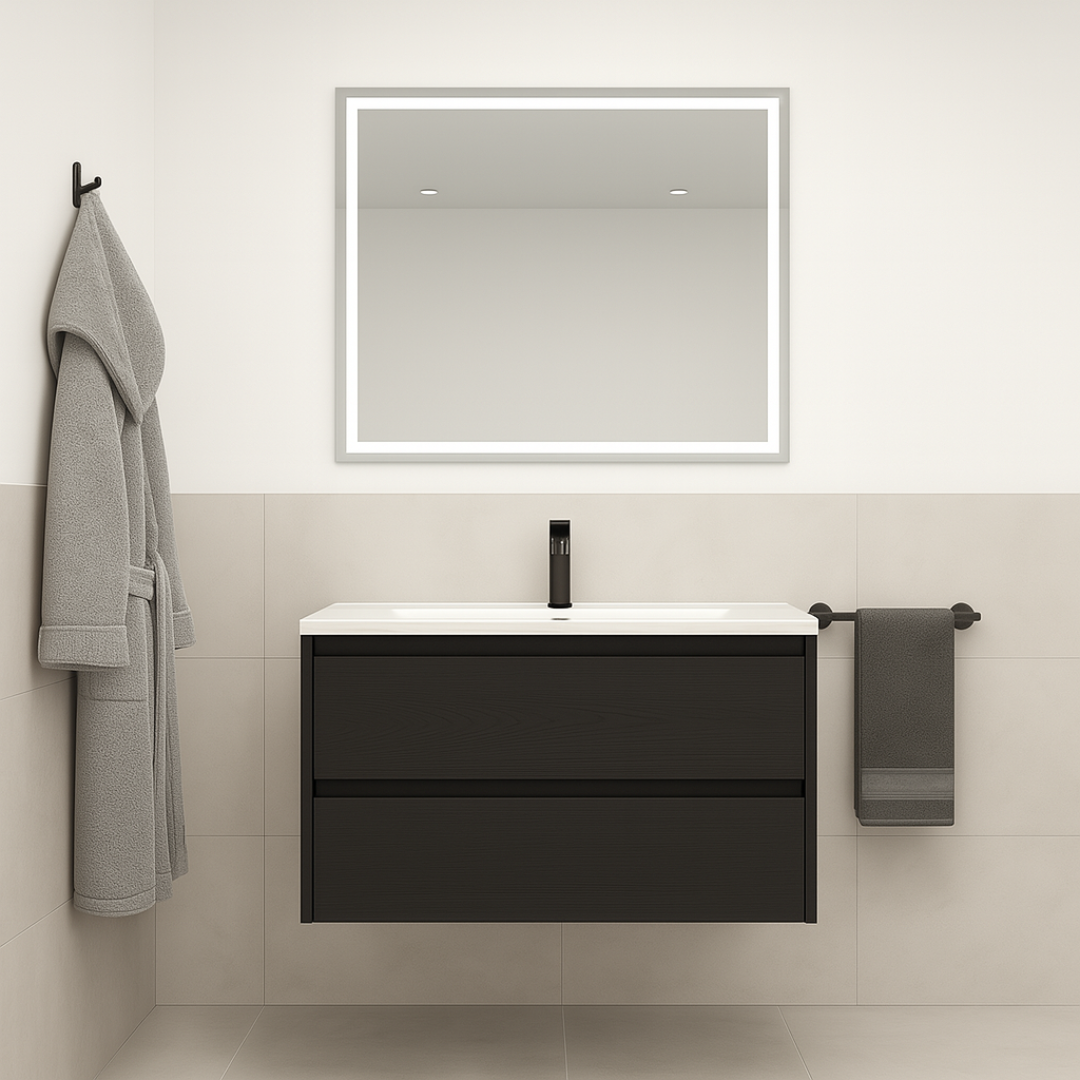 Monaco Wastafelmeubelset met Spiegel 80 cm - Zwart