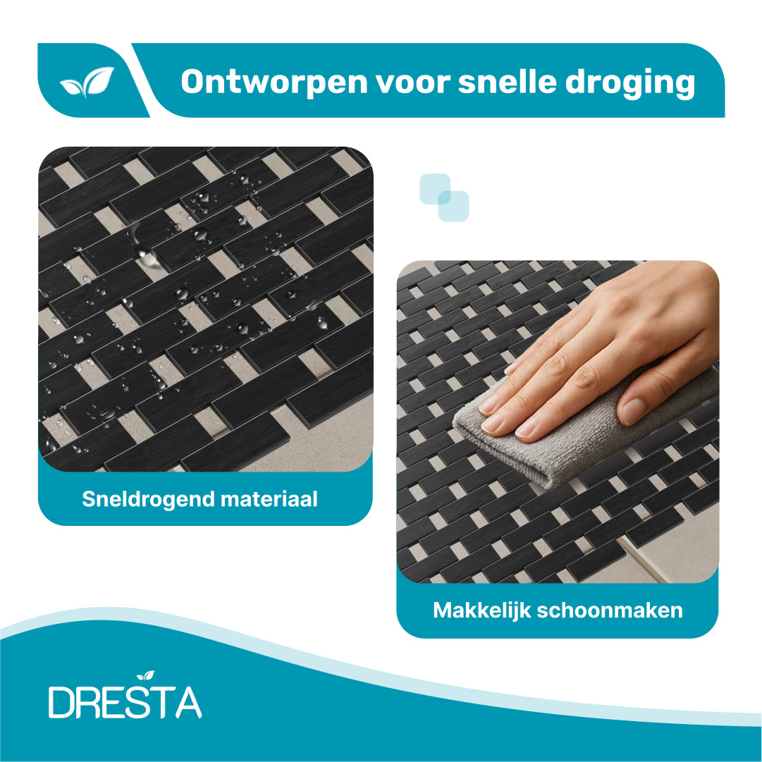 DRESTA Bamboe Badmat Zwart 45 x 45 cm - Zwart