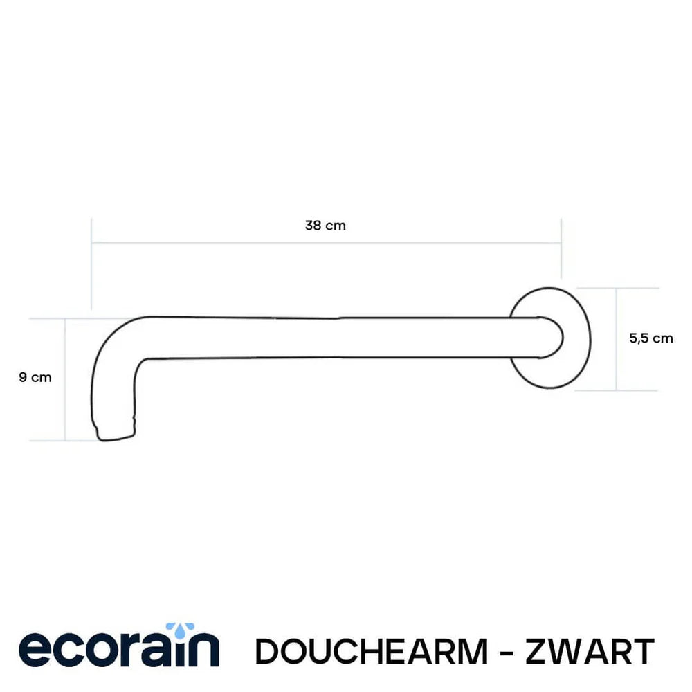 Hoofddouche Douchearm 38 cm - Zwart