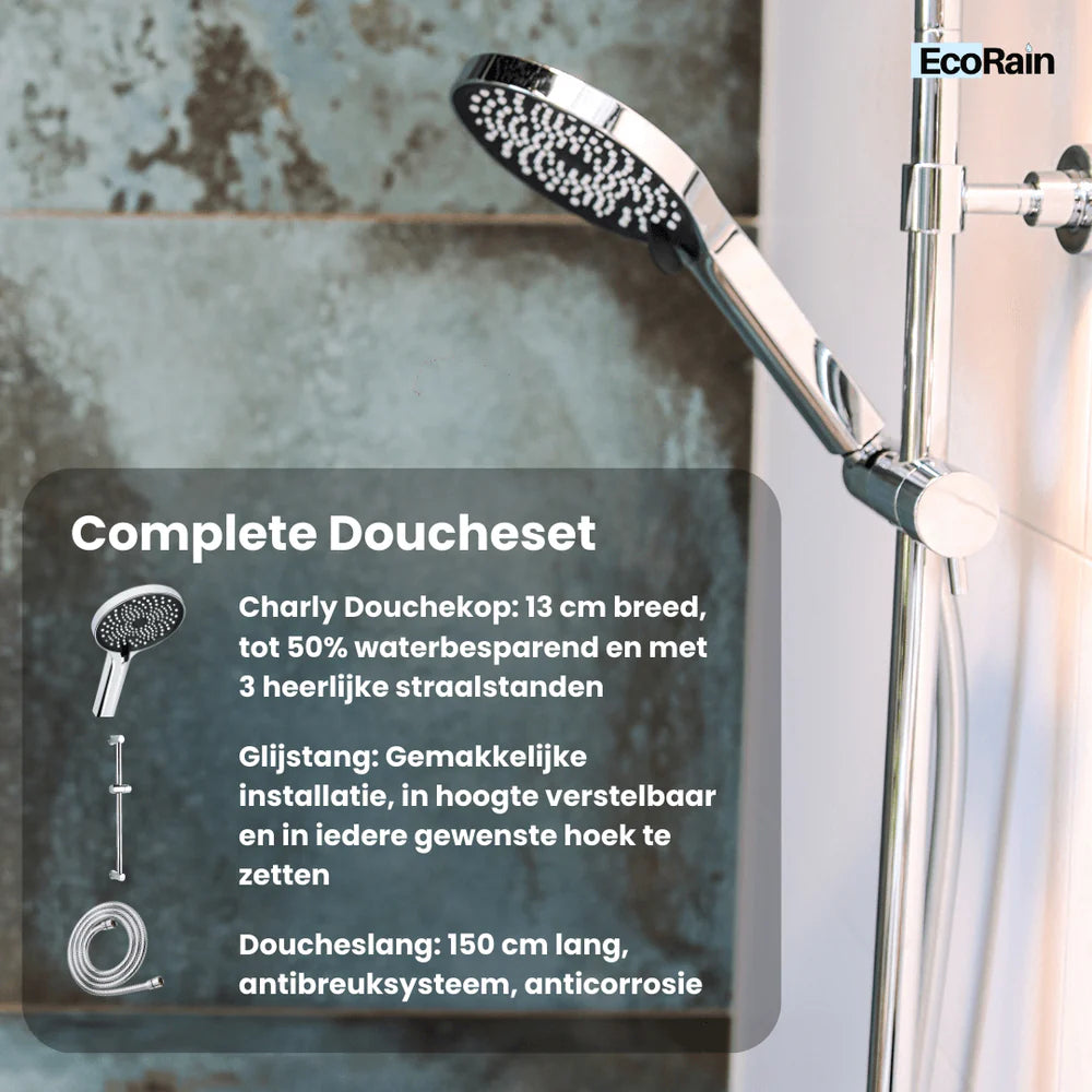 RVS Glijstang Doucheset Charly met Thermostaatkraan - Chroom