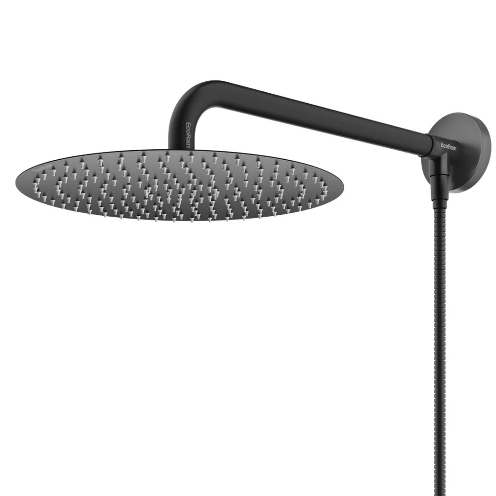 Ronde Regendouche met slang Tyler 20 cm - Zwart