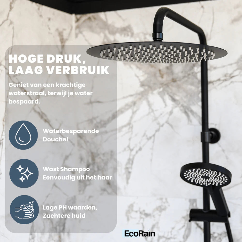 Ronde Regendouche met slang Tyler 20 cm - Zwart