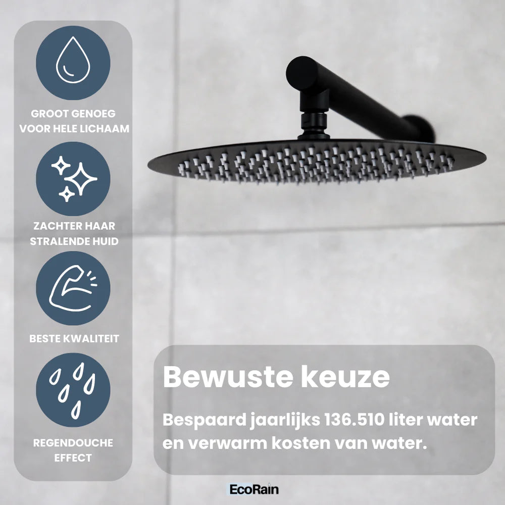 Ronde Regendouche met slang Tyler 20 cm - Zwart