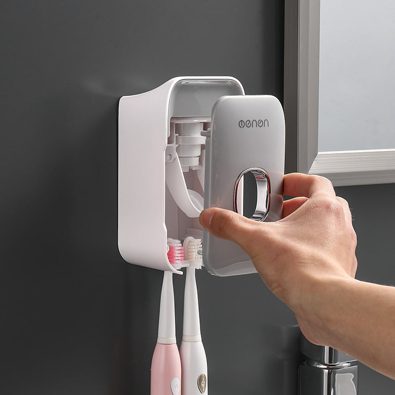 automatische tandpasta dispenser in het wit met tandenborstelhouder
