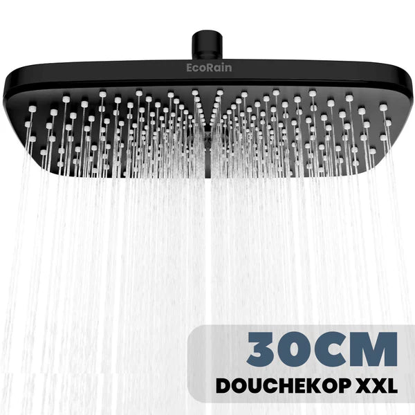 Zwarte regendouchekop 30 cm Melvin XL met brede waterverdeling en waterbesparing 