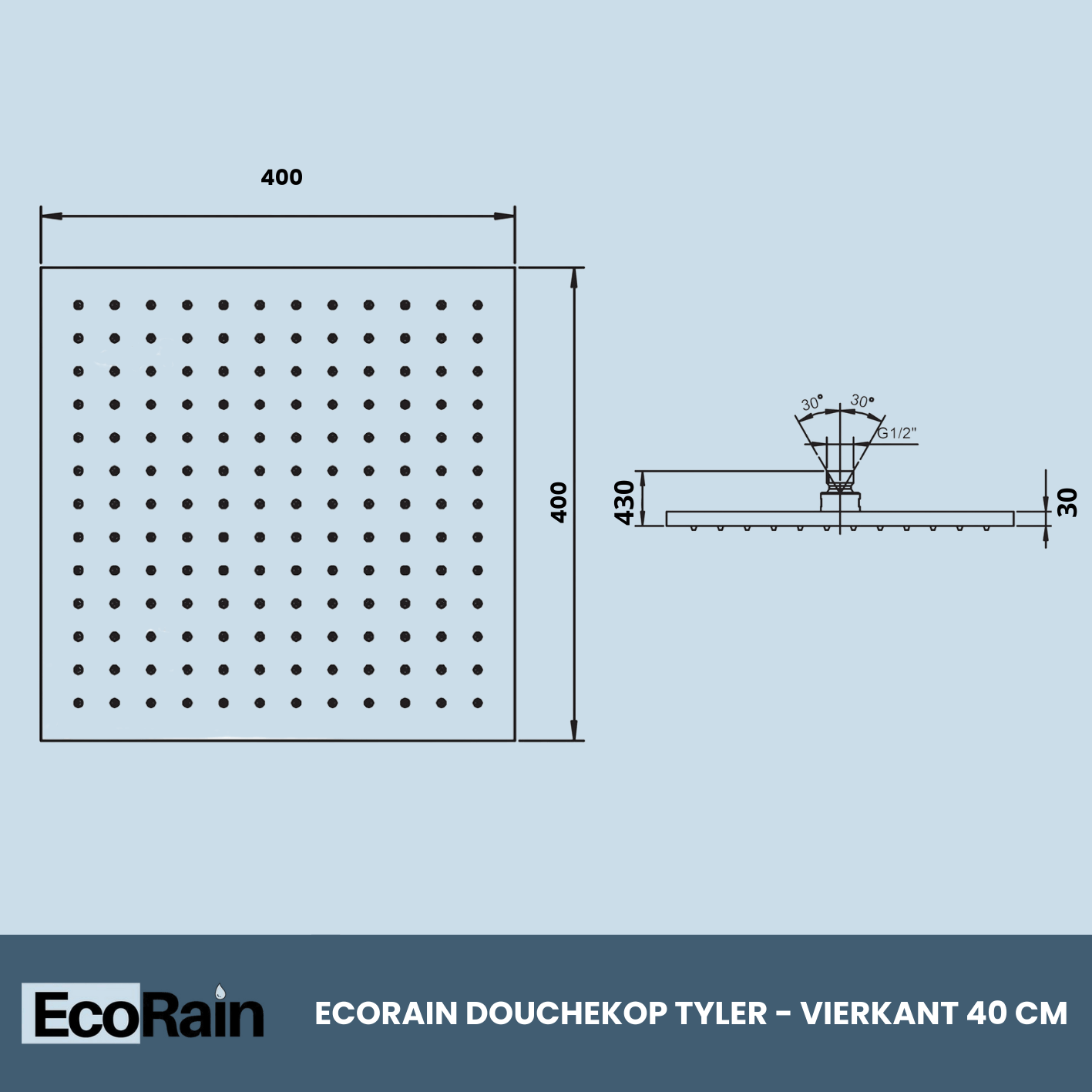 Vierkante RVS Regendouchekop Tyler 40 cm - Chroom