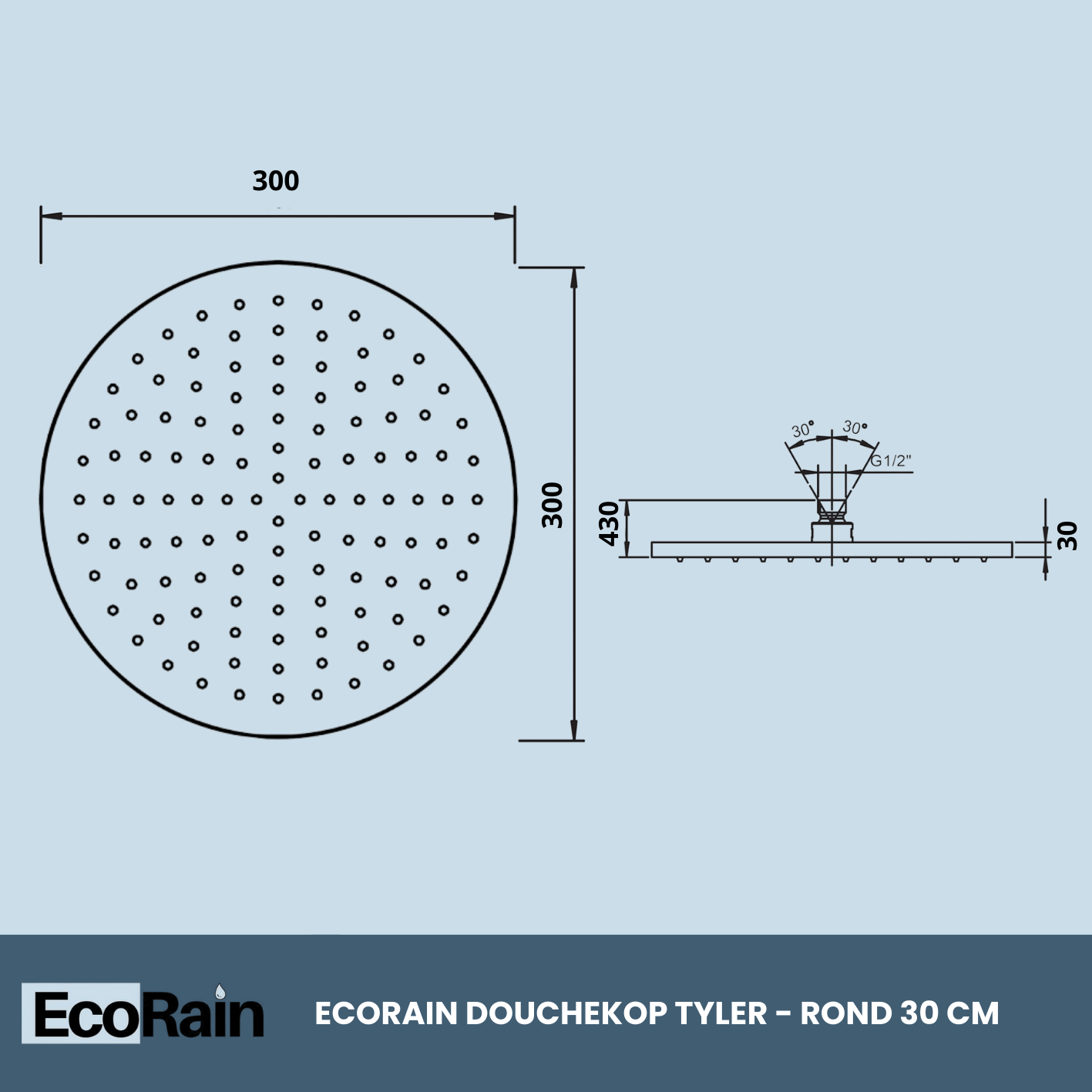 Ronde RVS Regendouchekop Tyler 30 cm - Chroom