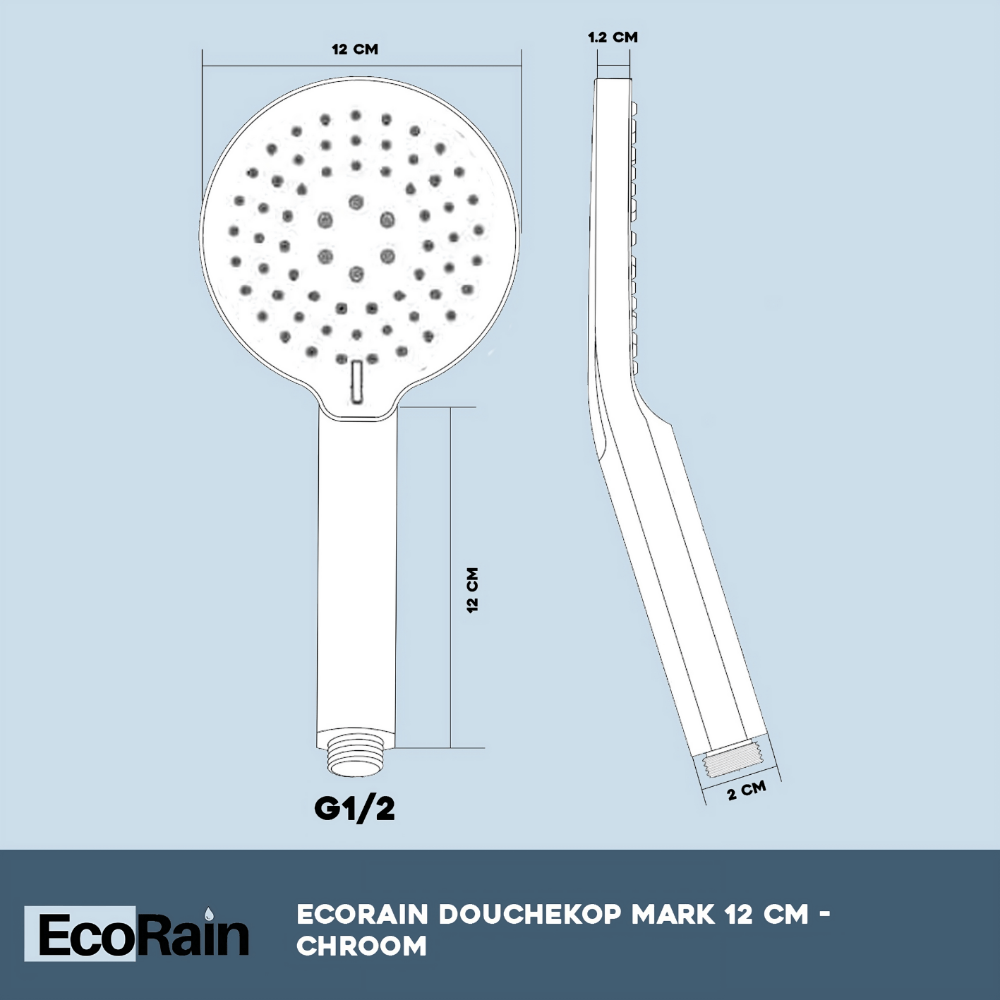 Waterbesparende Douchekop Mark 12 cm - Zwart