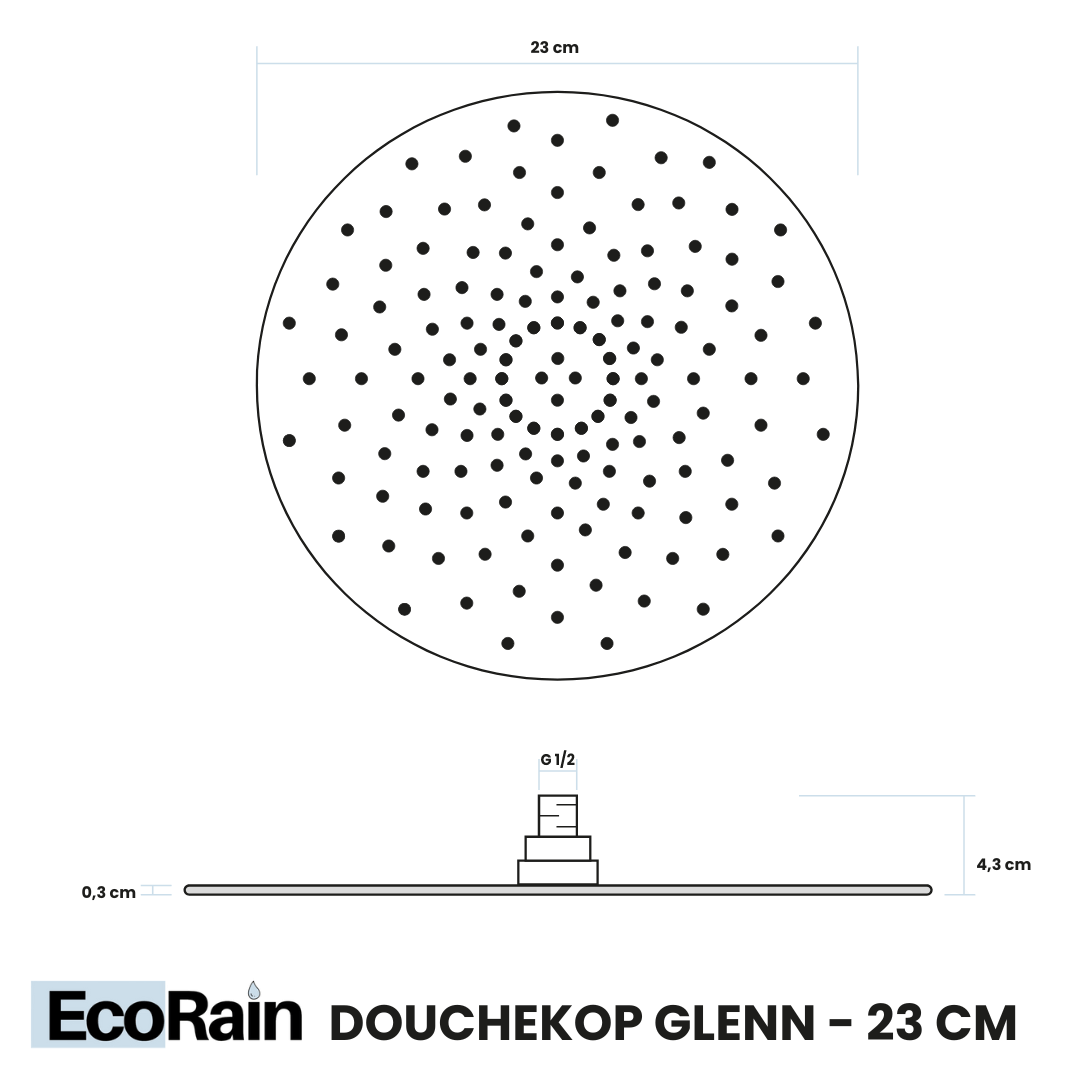 Ronde Regendouchekop Glenn 23 cm - Zwart