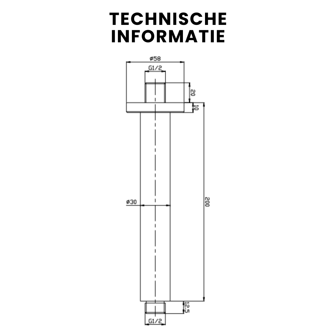 Hoofddouche Plafond Douchearm 20 cm - Zwart